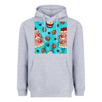 Heather Grey valentines day cake and strawberries seamless pattern Heavyweight Hoodie - BundleAndBundleShop
