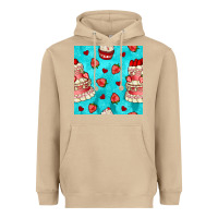Mushroom valentines day cake and strawberries seamless pattern Heavyweight Hoodie - BundleAndBundleShop