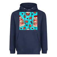 Navy valentines day cake and strawberries seamless pattern Heavyweight Hoodie - BundleAndBundleShop