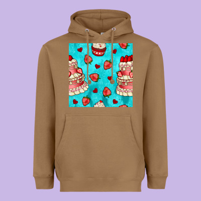 Valentines Day Cake And Strawberries Seamless Pattern Heavyweight Hoodie Designed By Bundleandbundleshop