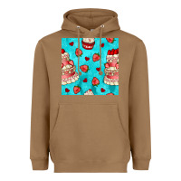 Toasted Coconut valentines day cake and strawberries seamless pattern Heavyweight Hoodie - BundleAndBundleShop