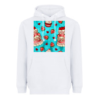 White valentines day cake and strawberries seamless pattern Heavyweight Hoodie - BundleAndBundleShop