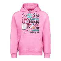 Fuchsia Pink she works willingly with her hands Urban Hoodie - MaliasSmallBusiness