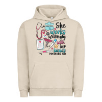 Pigment French Oak she works willingly with her hands Urban Hoodie - MaliasSmallBusiness