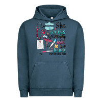 Pigment Midnight Navy she works willingly with her hands Urban Hoodie - MaliasSmallBusiness