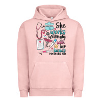 Pigment Salmon she works willingly with her hands Urban Hoodie - MaliasSmallBusiness