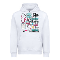 White she works willingly with her hands Urban Hoodie - MaliasSmallBusiness