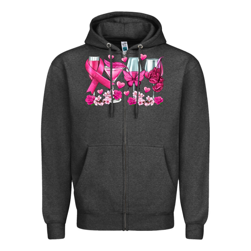 Breast Cancer Wine Glasses Zipper Hoodie by texasbilliewilder | Teevron