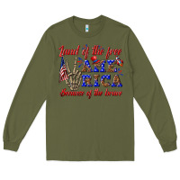 Army Green land of the free america because of the brave Long Sleeve Tee - texasbilliewilder