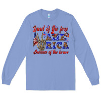 Colony Blue land of the free america because of the brave Long Sleeve Tee - texasbilliewilder