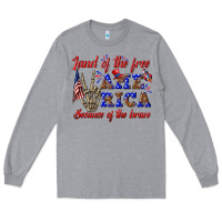 Heather Grey land of the free america because of the brave Long Sleeve Tee - texasbilliewilder