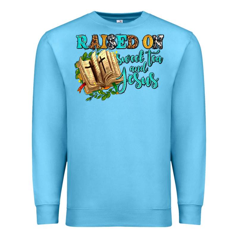 Raised On Sweet Tea And Jesus Premium Sweatshirt by AdoDesignShop | Teevron