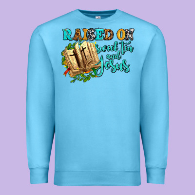 Raised On Sweet Tea And Jesus Premium Sweatshirt Designed By Adodesignshop