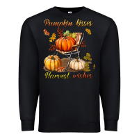 Black pumpkin kisses harvest wishes Premium Sweatshirt - BundleAndBundleShop