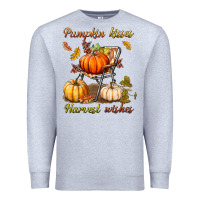 Heather Grey pumpkin kisses harvest wishes Premium Sweatshirt - BundleAndBundleShop