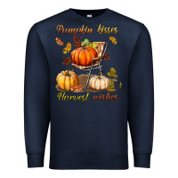 Navy pumpkin kisses harvest wishes Premium Sweatshirt - BundleAndBundleShop