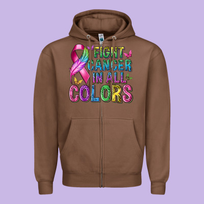 Fight Cancer In All Colors Zipper Hoodie Designed By Texasbilliewilder