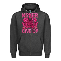 Charcoal Heather never give up cancer Zipper Hoodie - texasbilliewilder