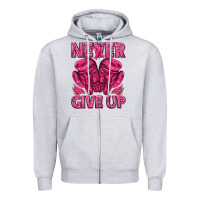 Heather Grey never give up cancer Zipper Hoodie - texasbilliewilder