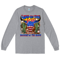 Heather Grey land of the free because of the brave Long Sleeve Tee - texasbilliewilder