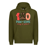 Army Green 100 pawsome days of school Premium Hoodie - MaliasSmallBusiness