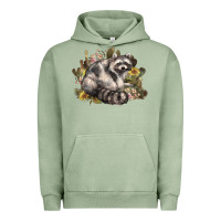 Pigment Oil Green floral racoon western Urban Hoodie - NancyCooperArtShop