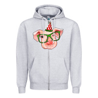 Heather Grey pig christmas Zipper Hoodie - RanaPortraitStore