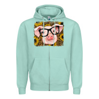 Seafoam sunflowers pig Zipper Hoodie - RanaPortraitStore