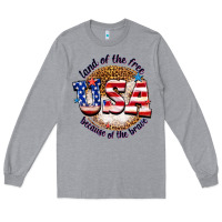Heather Grey land of the free usa because of the brave billie w Long Sleeve Tee - texasbilliewilder