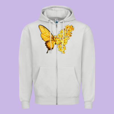 Flowers And Childhood Cancer Ribbon Butterfly Zipper Hoodie Designed By Texasbilliewilder