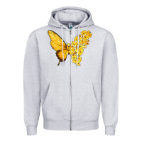 Heather Grey flowers and childhood cancer ribbon butterfly Zipper Hoodie - texasbilliewilder