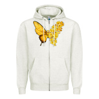 Oatmeal Heather flowers and childhood cancer ribbon butterfly Zipper Hoodie - texasbilliewilder