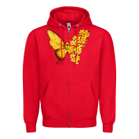 Red flowers and childhood cancer ribbon butterfly Zipper Hoodie - texasbilliewilder