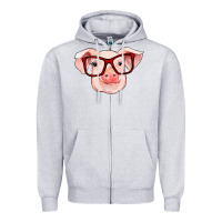 Heather Grey pig with red glasses Zipper Hoodie - RanaPortraitStore