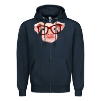 Navy pig with red glasses Zipper Hoodie - RanaPortraitStore