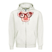 Oatmeal Heather pig with red glasses Zipper Hoodie - RanaPortraitStore