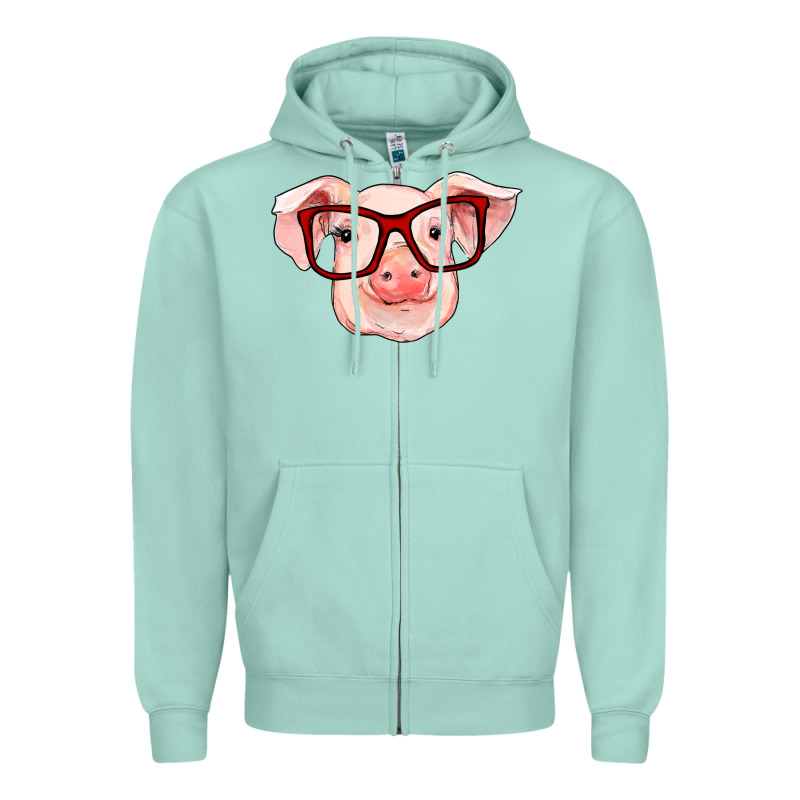 Pig With Red Glasses Zipper Hoodie by RanaPortraitStore | Teevron