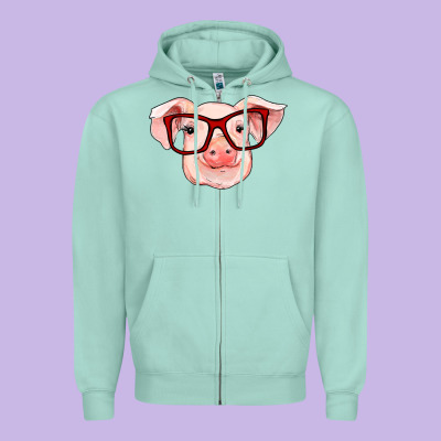 Pig With Red Glasses Zipper Hoodie Designed By Ranaportraitstore