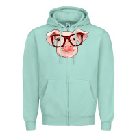 Seafoam pig with red glasses Zipper Hoodie - RanaPortraitStore