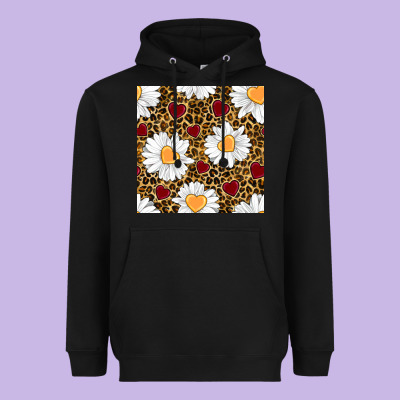 Valentines Day Daisy And Leopard Seamless Pattern Heavyweight Hoodie Designed By Bundleandbundleshop