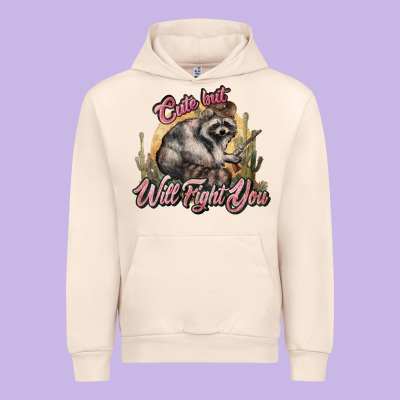 Cute But Will Fight You Racoon Western Urban Hoodie Designed By Nancycooperartshop