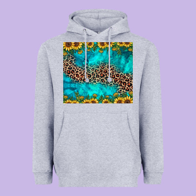 Leopard Turquoise Sunflower Heavyweight Hoodie Designed By Jahusdesignshop