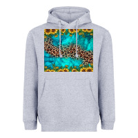 Heather Grey leopard turquoise sunflower Heavyweight Hoodie - JahusDesignShop