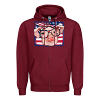 Burgundy american flag pig Zipper Hoodie - RanaPortraitStore