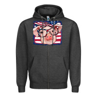 Charcoal Heather american flag pig Zipper Hoodie - RanaPortraitStore
