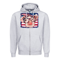Heather Grey american flag pig Zipper Hoodie - RanaPortraitStore