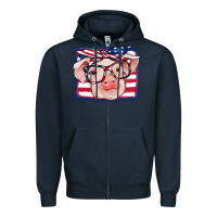 Navy american flag pig Zipper Hoodie - RanaPortraitStore