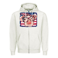 Oatmeal Heather american flag pig Zipper Hoodie - RanaPortraitStore
