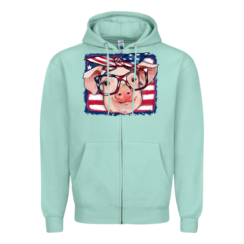 American Flag Pig Zipper Hoodie by RanaPortraitStore | Teevron