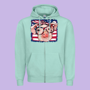 American Flag Pig Zipper Hoodie Designed By Ranaportraitstore